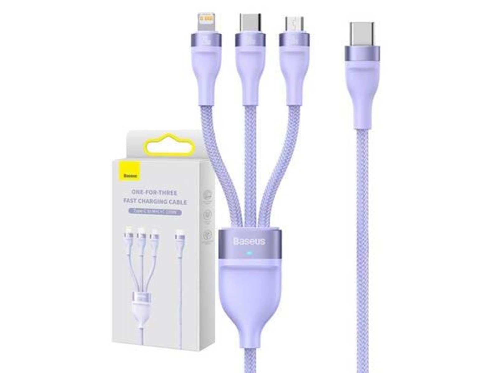 Baseus 3in1 USB cable  Flash Series 2 USB-C + micro USB + Lightning 100W 1.5m (purple) Baseus 3in1 USB cable  Flash Series 2 USB-C + micro USB + Lightning 100W 1.5m (purple)
